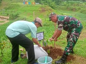 Hari Menanam Pohon, Babinsa Desa Kemirigede Hijaukan Embung Gogoniti
