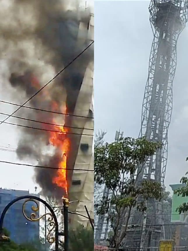 Menara Masjid Agung Bojonegoro Dilalap Api, Diduga Korsleting Listrik