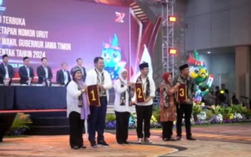 Luluk-Lukman No 1, Khofifah-Emil No 2, Risma-Gus Hans No 3