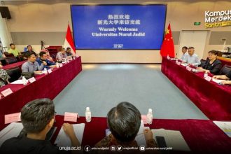Pertemuan dan pembahasan kerjasama antara pimpinan kampus Unuja dengan Shandong Foreign Trade Vocational College, China. (Foto : Unuja).