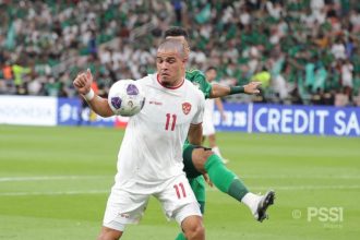 Ragnar Oratmangoen pencetak gol ke gawang Arab Saudi. (Foto : PSSI)