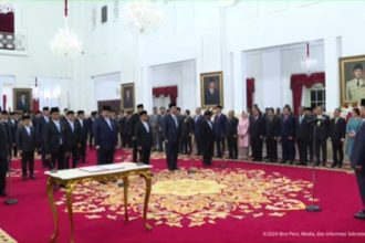 Pelantikan Menteri Kabinet Merah Putih periode 2024-2029 di Istana Negara, Senin (21/10/2024). (Foto : SS Sekretariat Presiden)