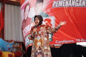 Cagub Jatim Risma menggaungkan rencana program Lumbung Sosial dan Kampung Sosial bagi daerah rawan bencana. (Foto : trio)