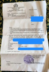 Surat Perintah Dimulainya Penyidikan dari Satreskrim Polres Madiun. (Foto : jero)